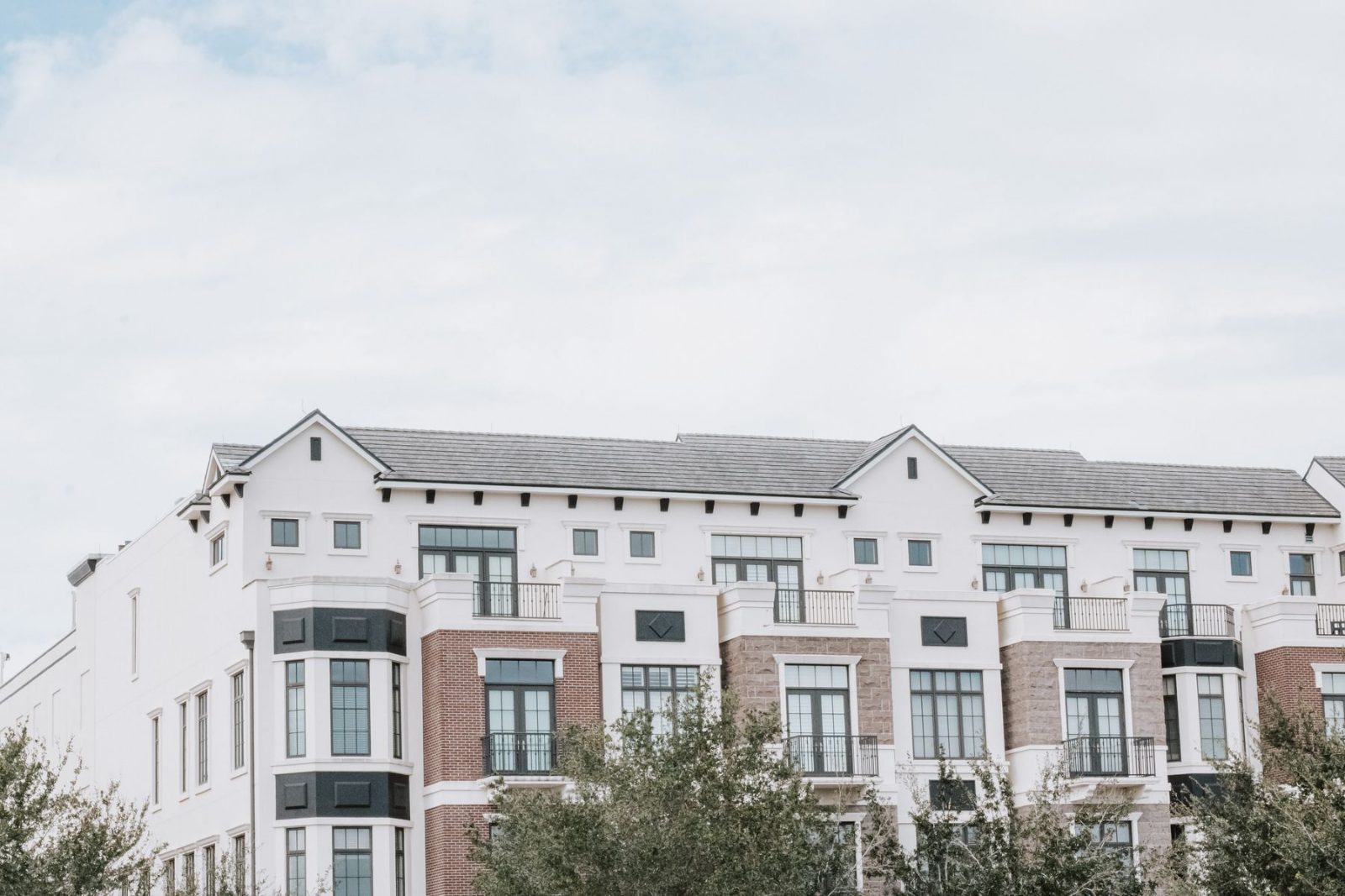 A row of residential townhouses