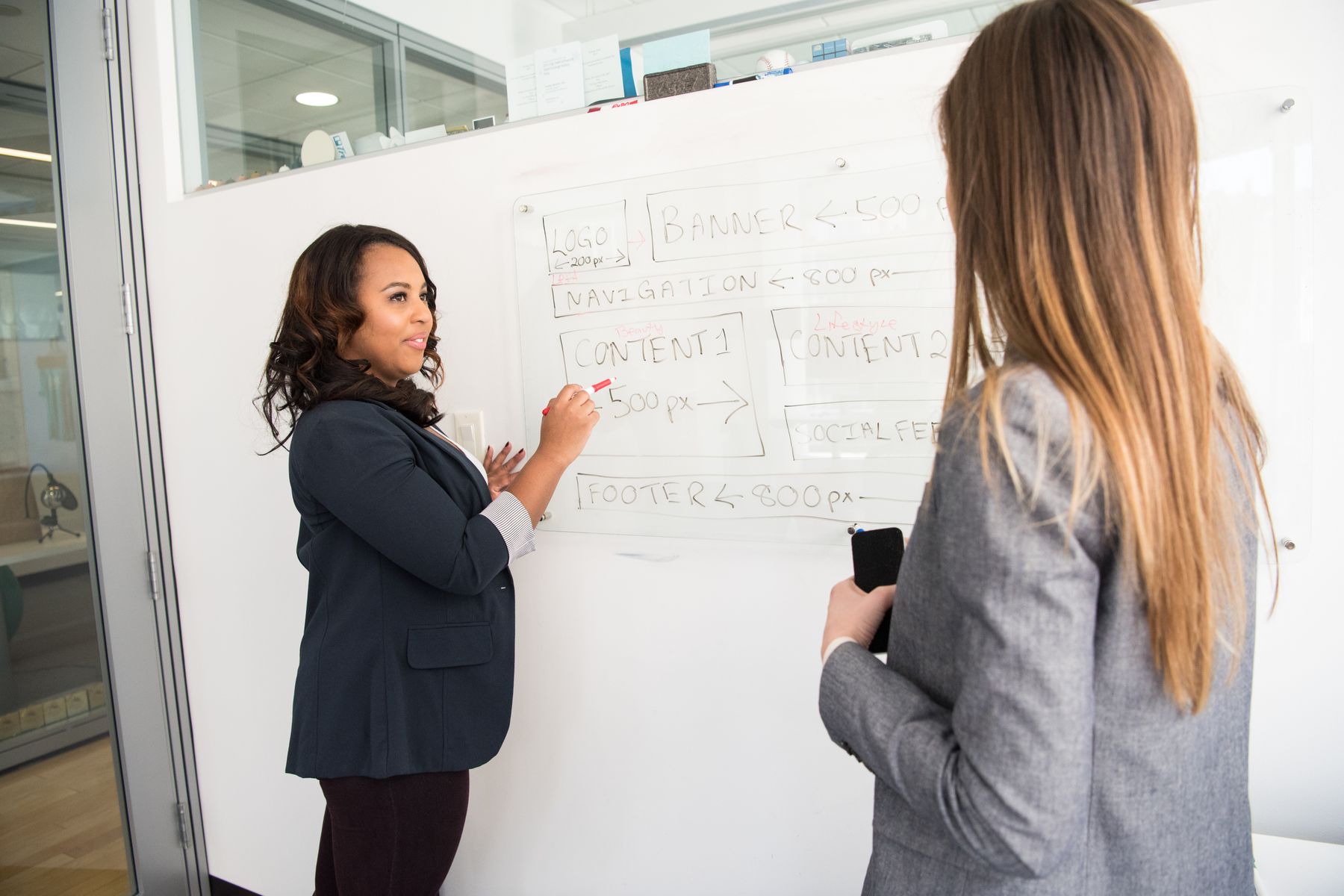 A trainer presenting to two colleagues